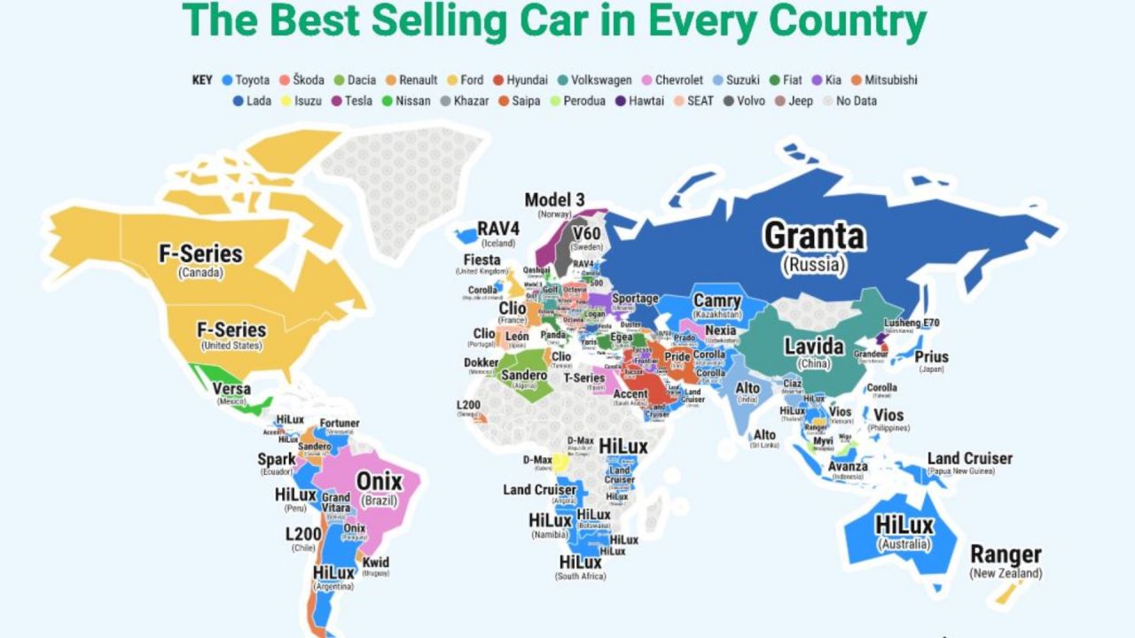 ما هي السيارات الأكثر مبيعًا والأكثر شهرة في العالم حسب الدولة؟